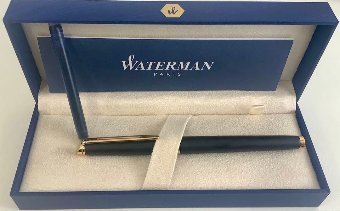 Waterman Black Fountain Pen Gold Trim Replacement Ink Cartridges Japan Unused