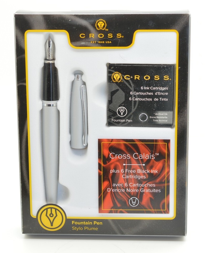 Cross Calais Satin Chrome Medium Point Fountain Pen- NEW In Box AT0116-16MS