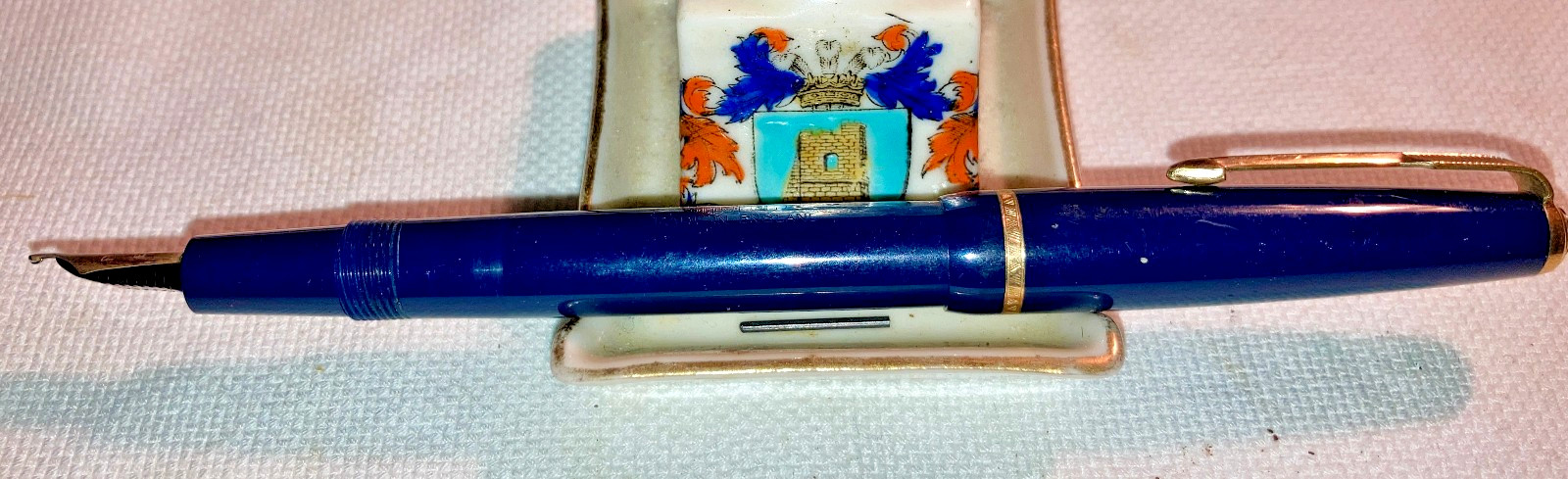 PARKER SLIMFOLD Dark Blue Fountain Pen-1962-14 Kt Nib-ENGLAND-Ex Condition