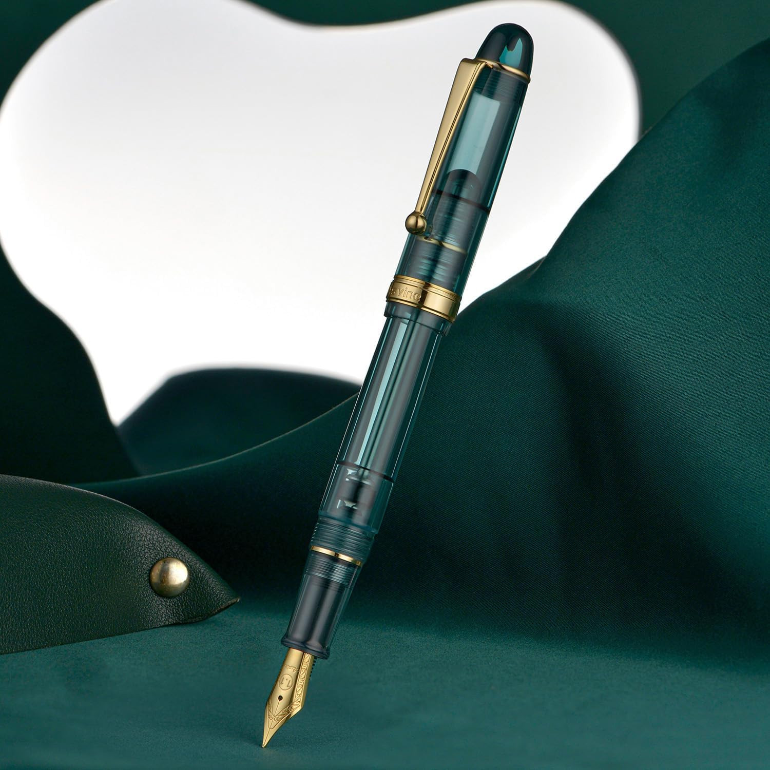 V126 Vacuum Filling Fountain Pen, Transparent Teal Acrylic Stub Nib 1.1Mm Callig