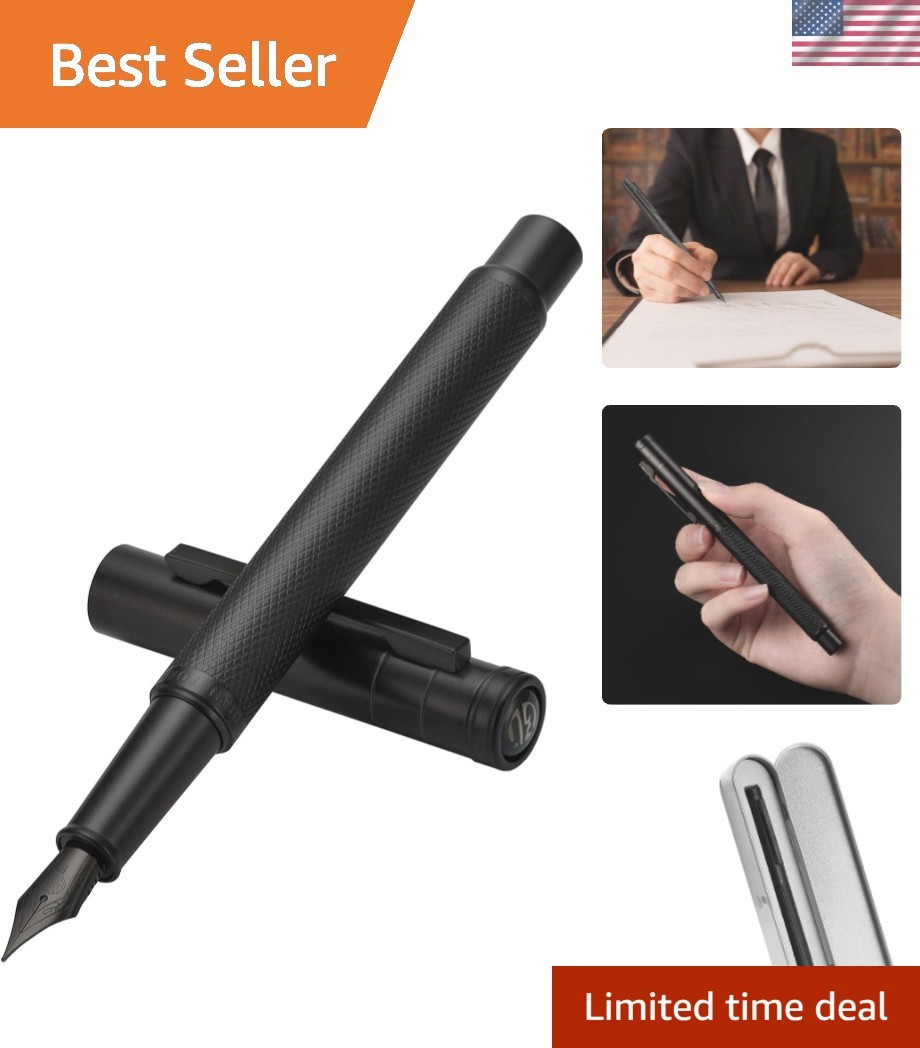 Luxury Writing Experience: Black Forest Fountain Pen in Elegant Metal Case