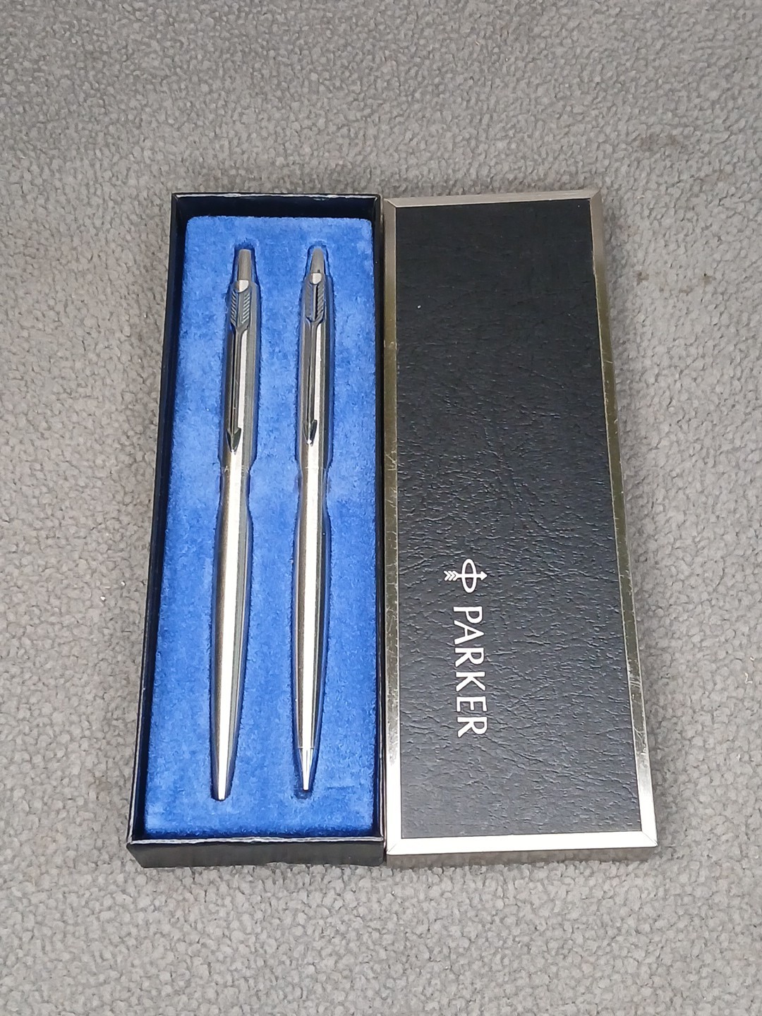 PARKER Arrow Pen/Pencil Company Stainless Steel Boxed Set V.G.C. USA ((EMPTY))