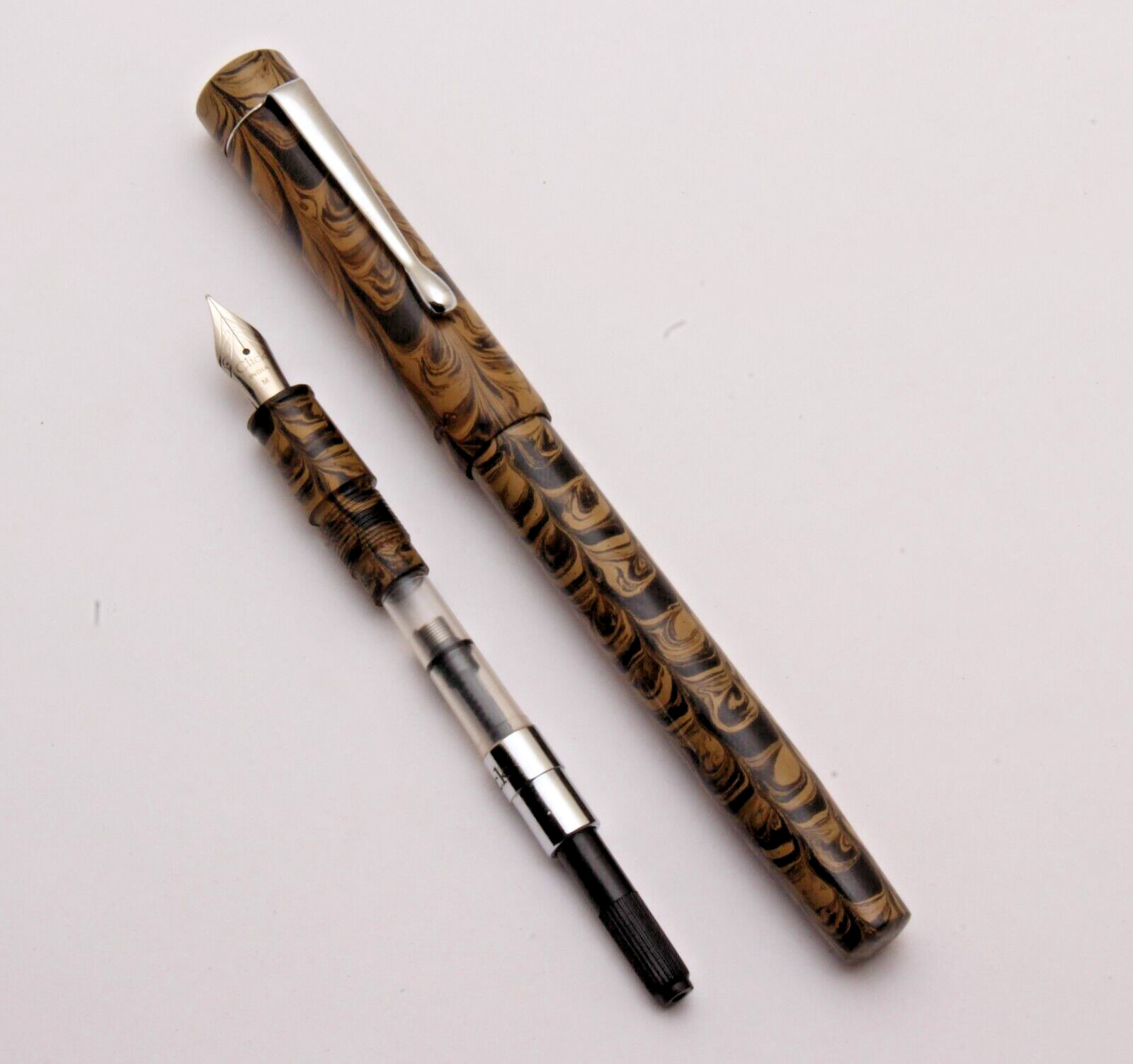 Click Century Light Brown & Black Ebonite Fountain Pen Chrome Trims New In Box