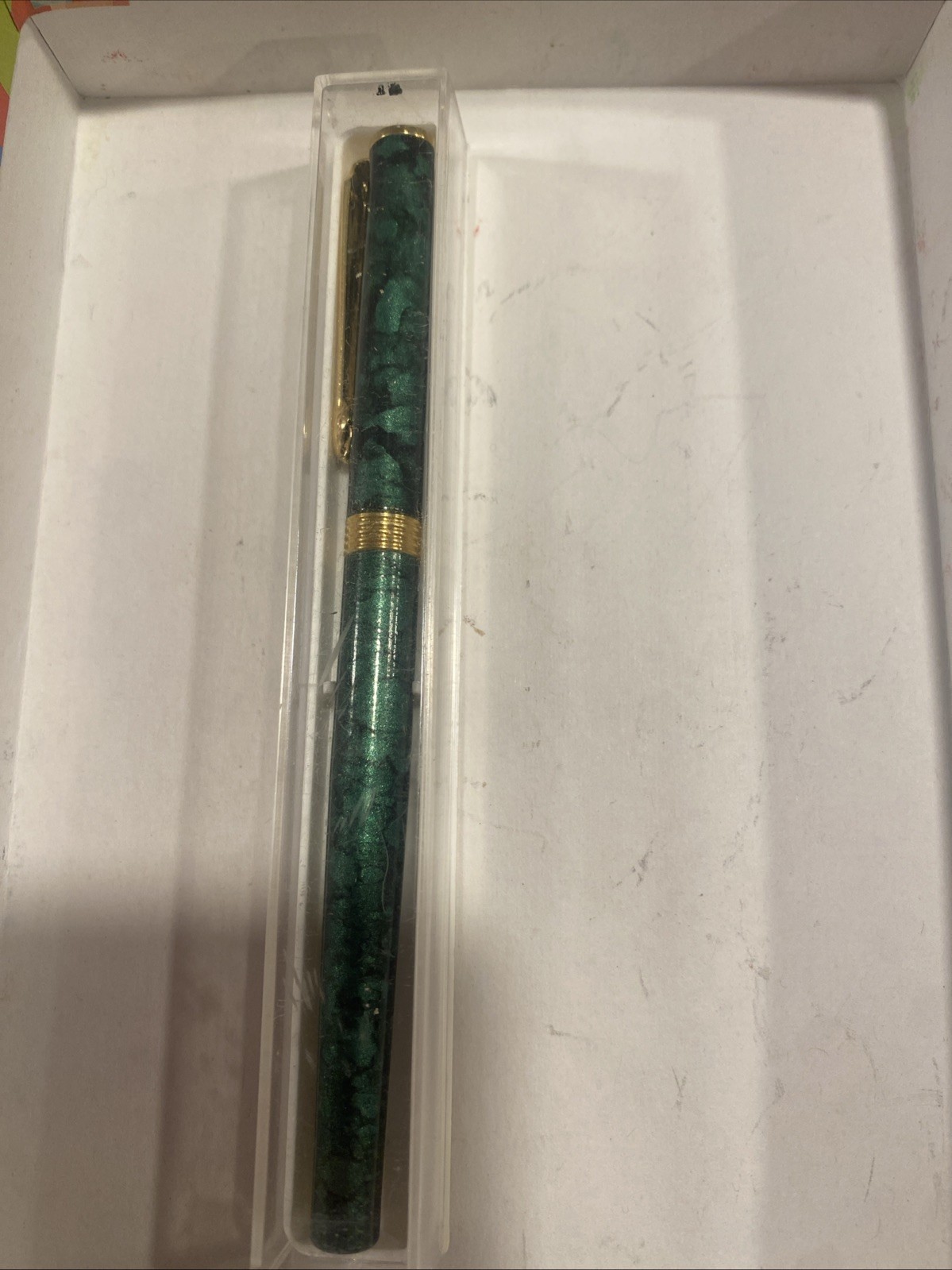 Vintage/ Pen Quest Fountain Pen/ Gold/ Green Marble/ Metallic/ Italy