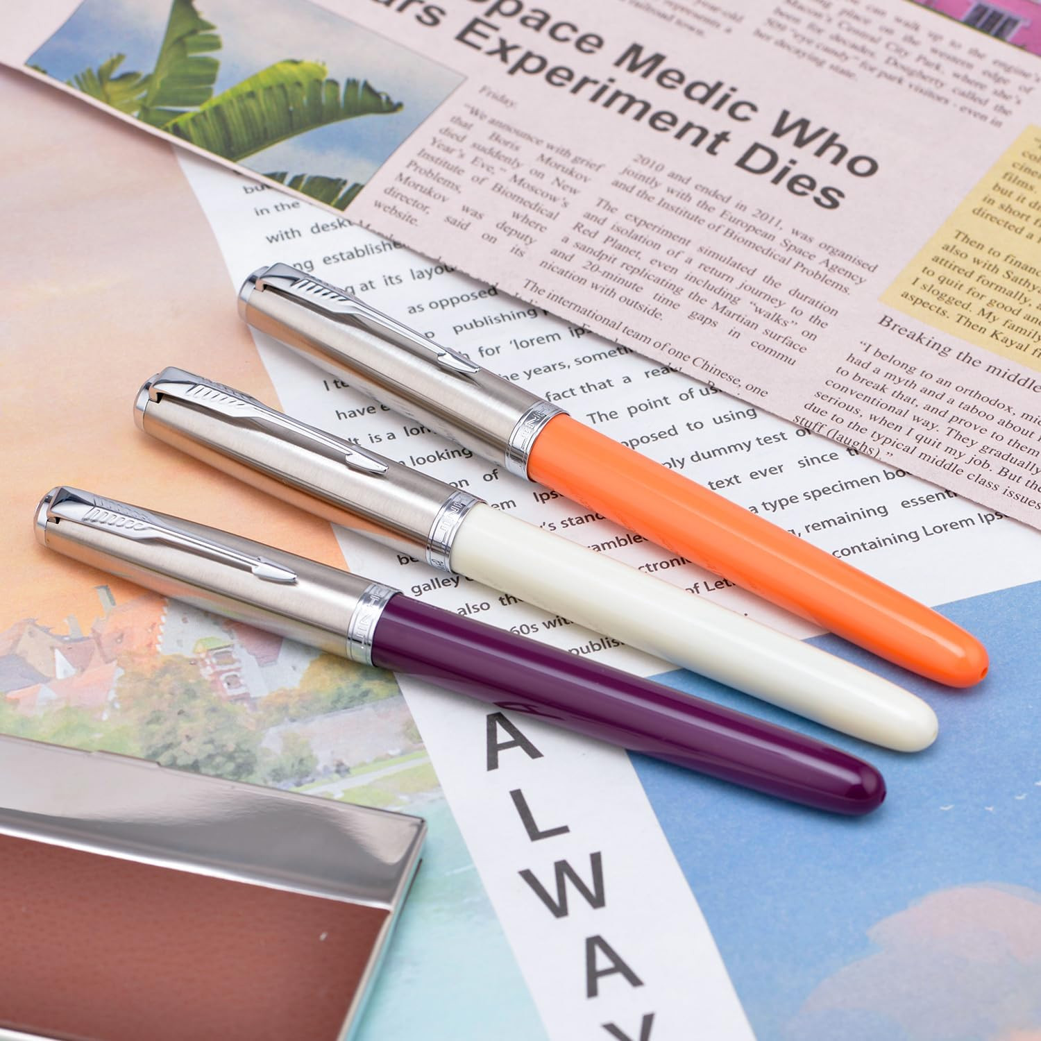 3 Jinhao 86 Fountain Pen Set (Orange, Purple and White Resin) Extra Fine Nib …