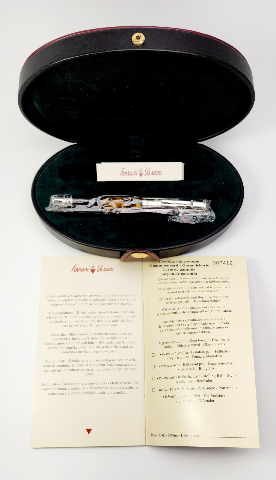 Ferrari da Varese Penna Stilografica Fountain Pen Medium Nib Amber #004712