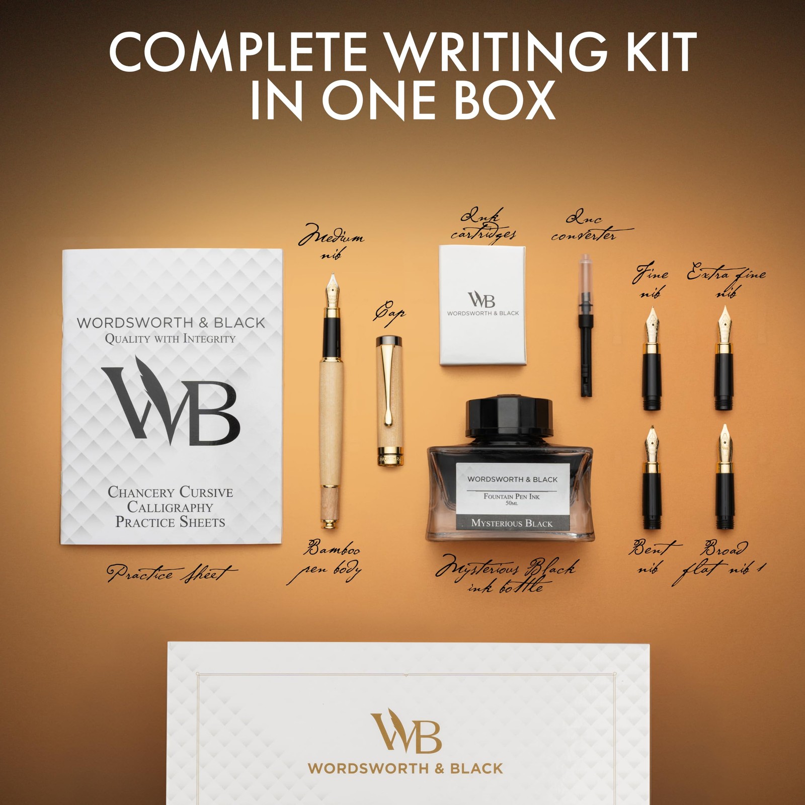& Fountain Pen Gift Set Includes Ink Bottle 6 Cartridges