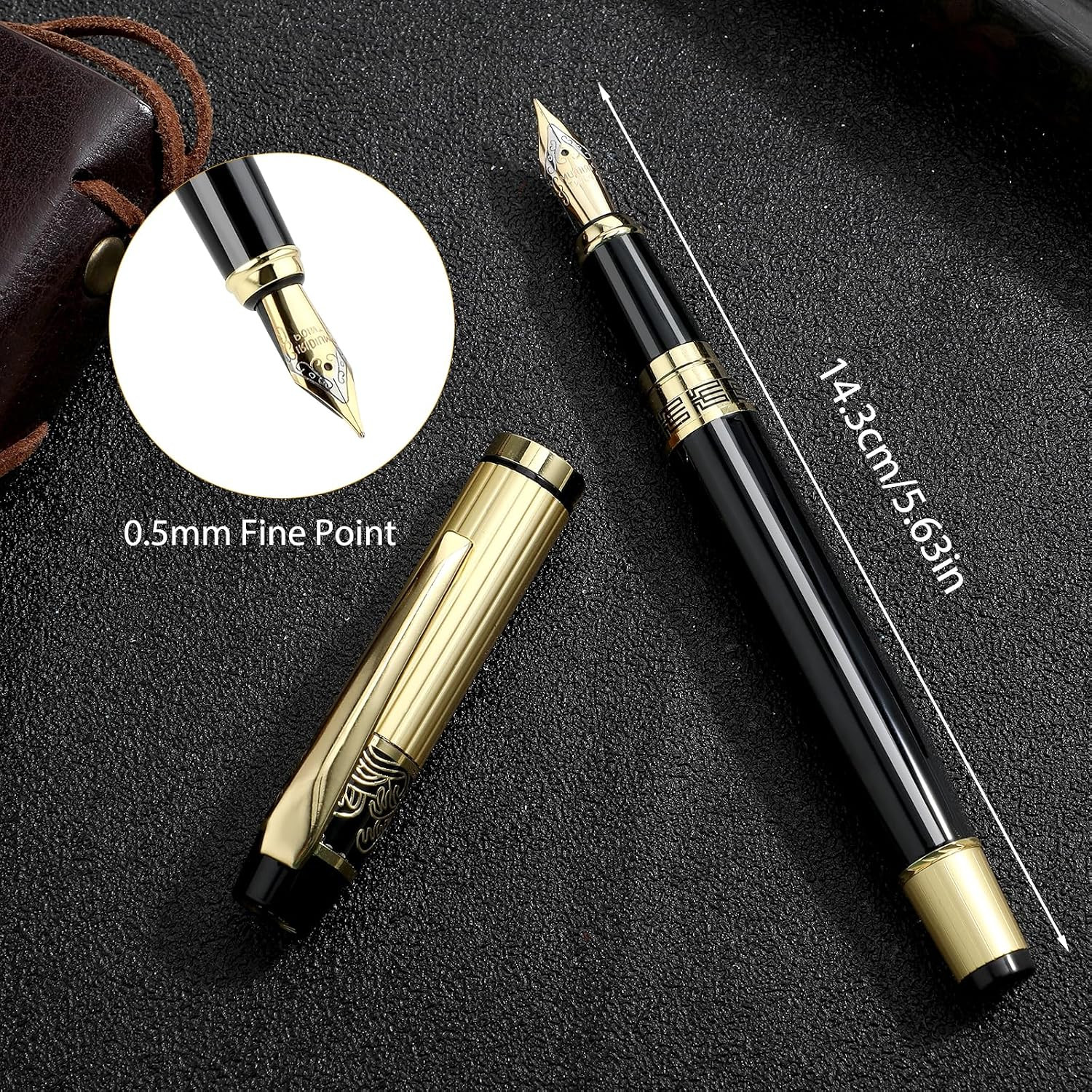 Metal Fountain Pens Set, 0.5Mm Luxury Fine Point Fountain Pen, with 10 2.6Mm Ink
