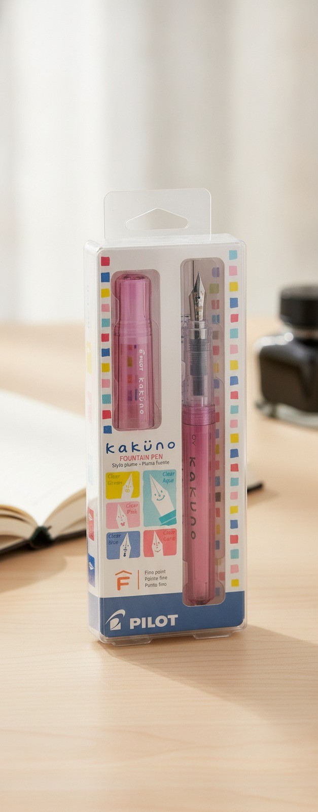 Pink Fountain Pen, Fine Nib, Smiley Face, Click-Off Cap, Ergonomic Grip
