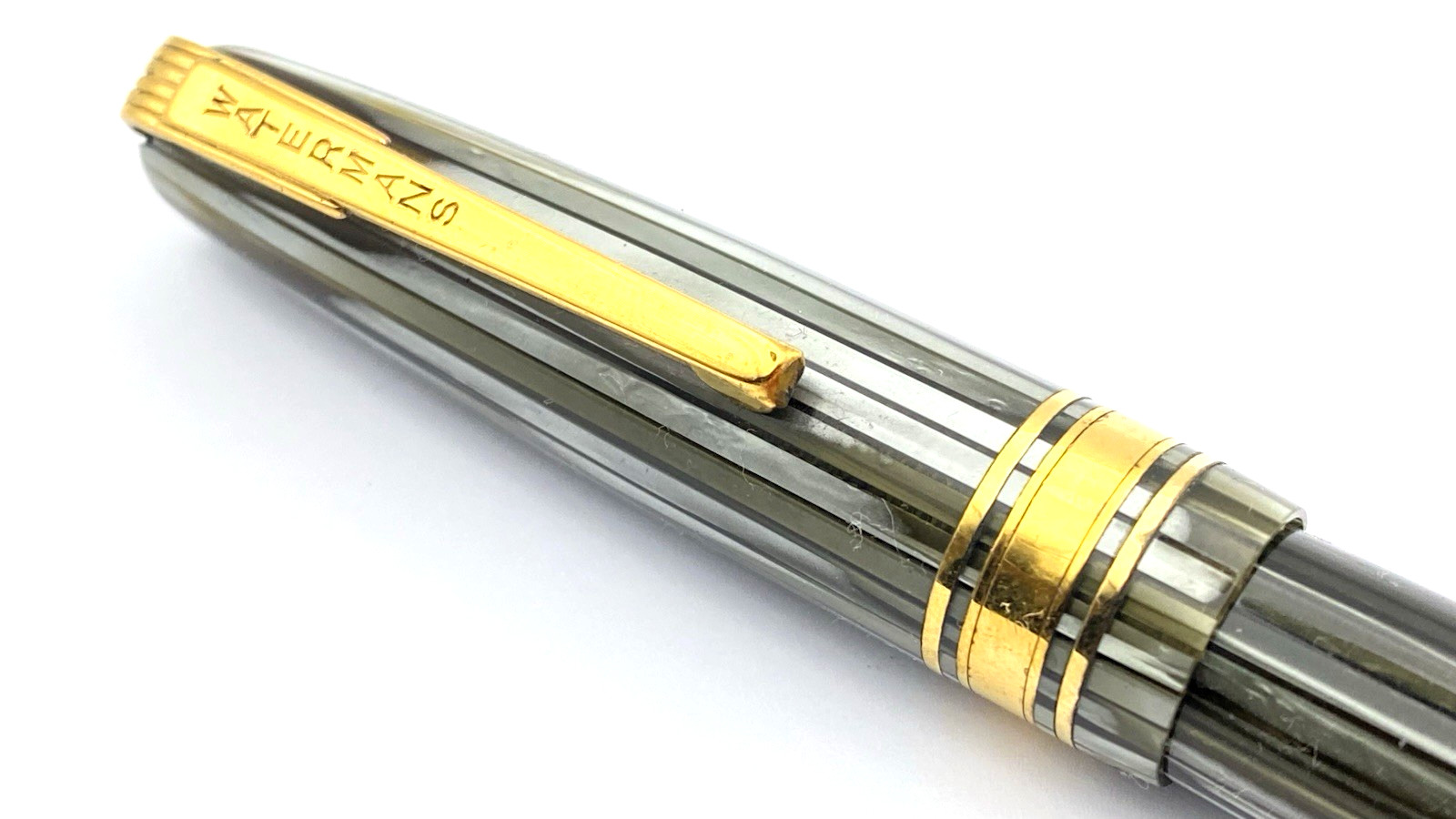 VINTAGE WATERMAN W5 FOUNTAIN PEN GRAY STRIPES 14K GOLD STUB BROAD NIB ENGLAND