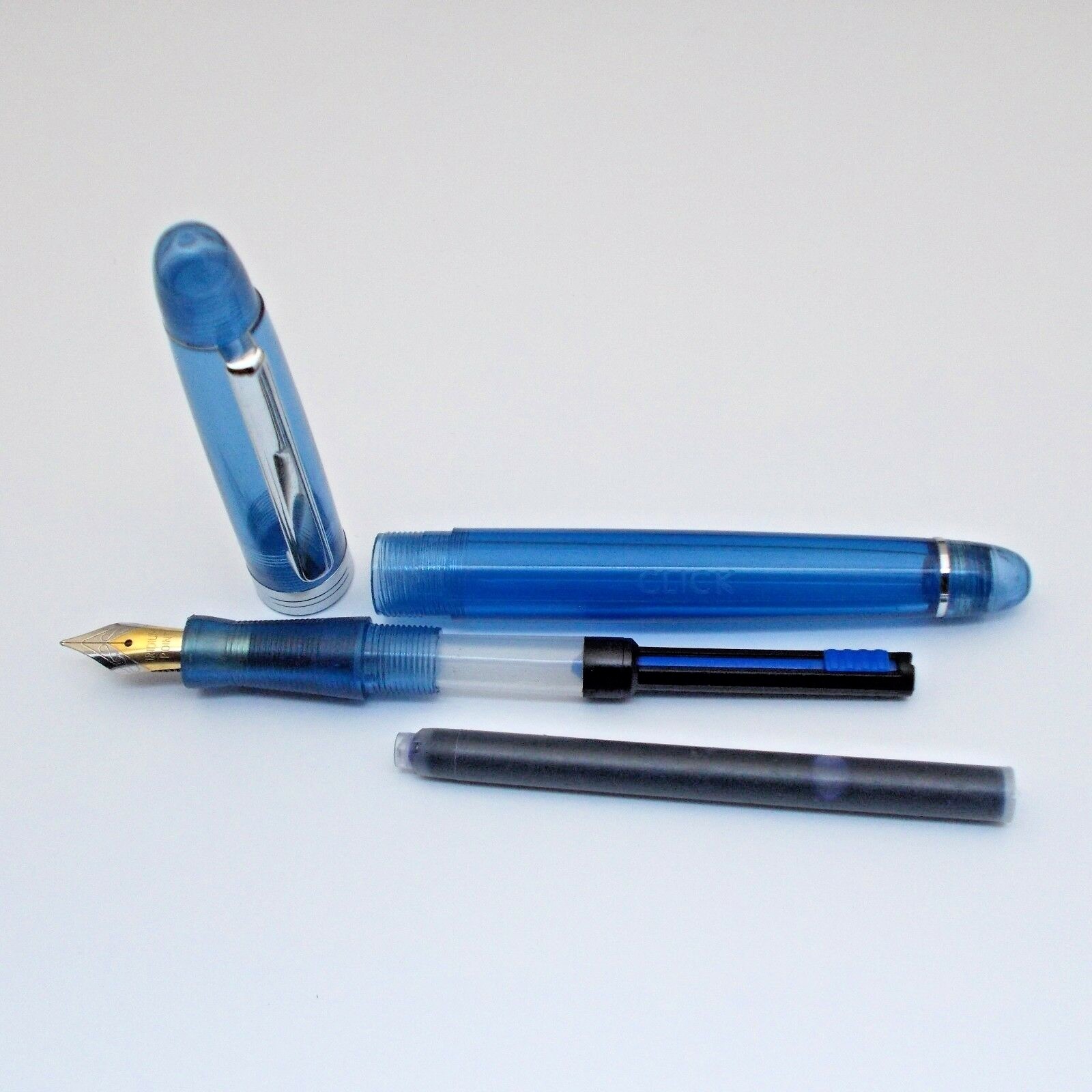 Click Signature Translucent Fountain Pen with 3-in-1 Filling System – Blue