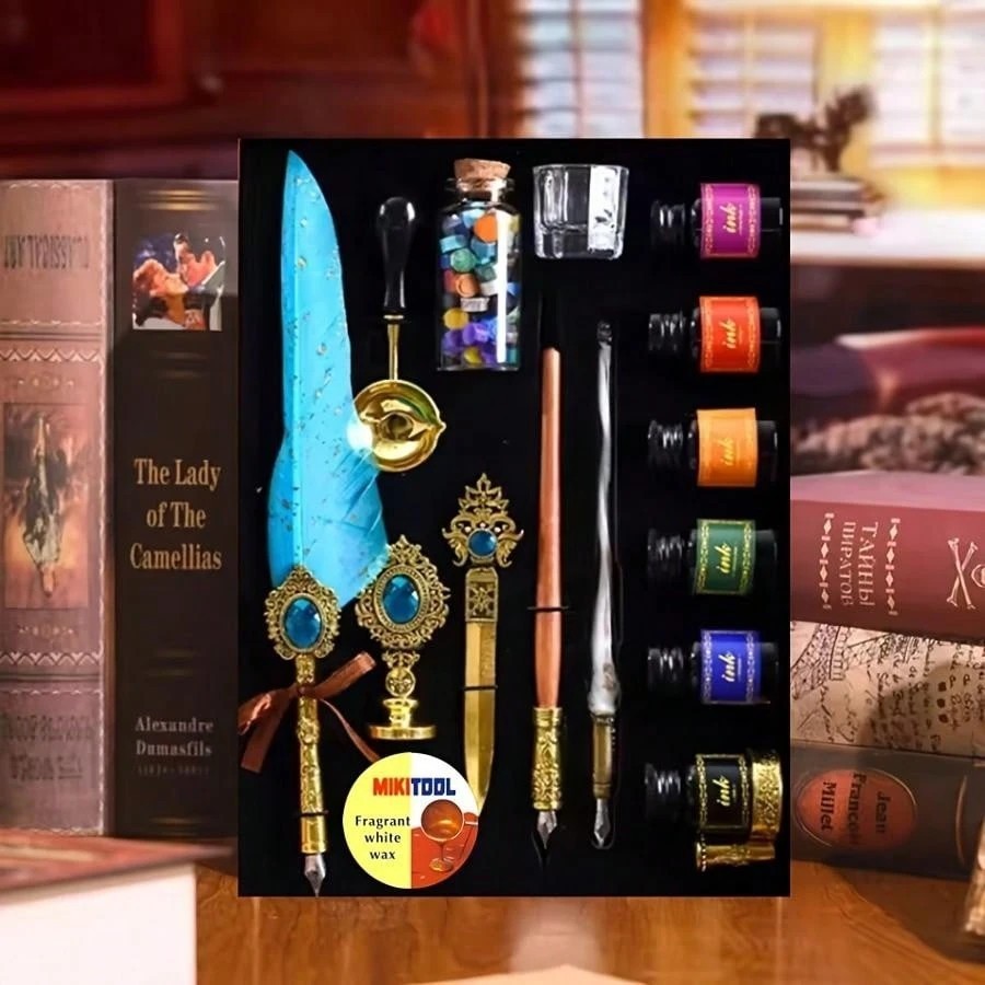 Modern Aesthetic Glass Dip Pen Ink Set for Calligraphy Wax Seal Writing Gift