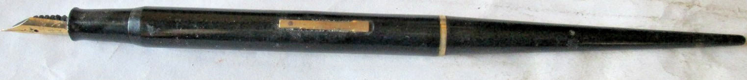 VINTAGE BLACK CELLULOID FOUNTAIN PEN SIGNATURE #4 NIB LEVER FILL, WORKING, USED