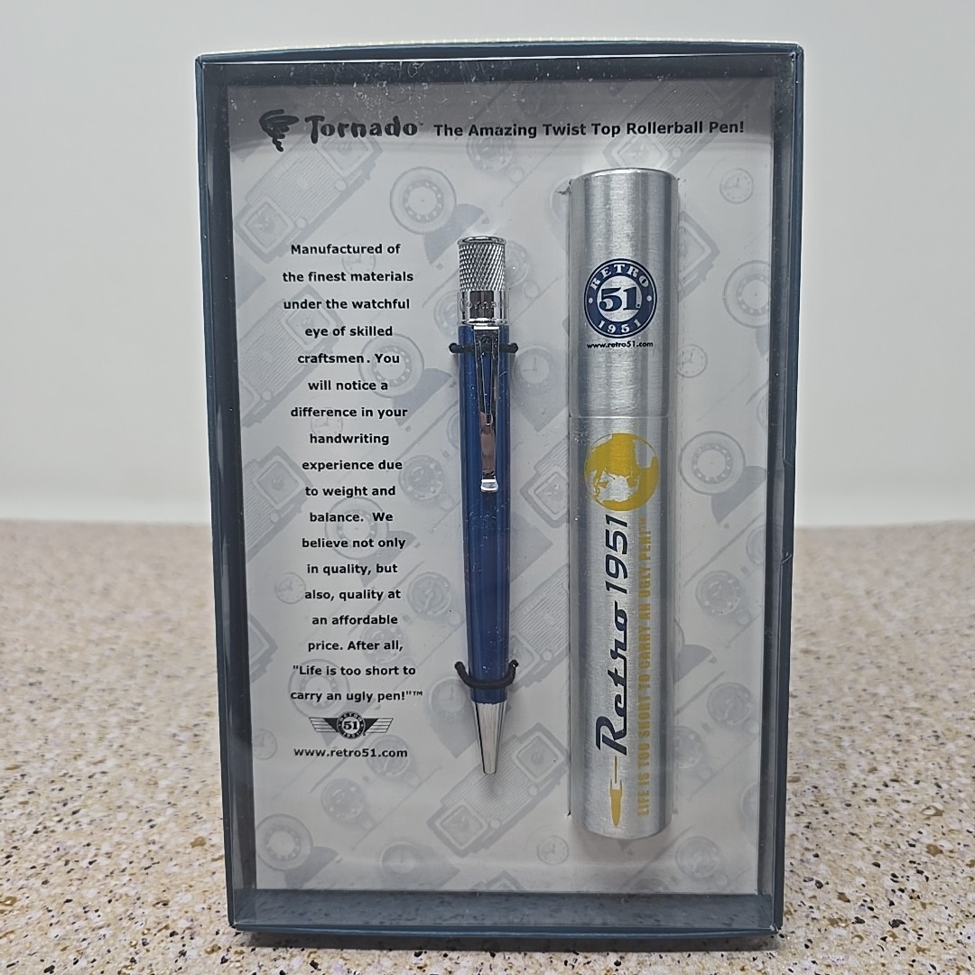NOS Retro 51 Tornado BLUE Rollerball Pen and Metal Tube Gift Box Late Late 90s