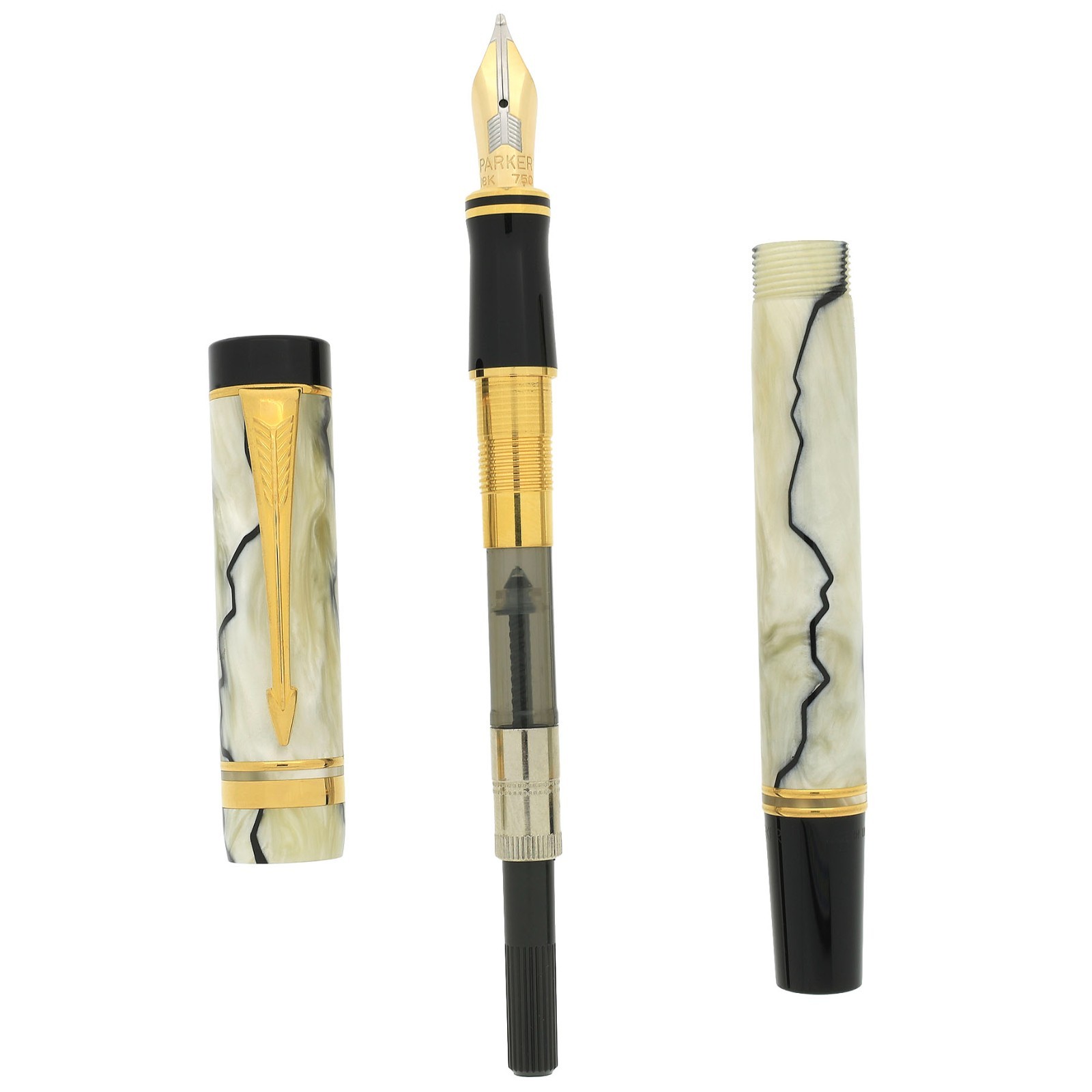 1994 PARKER DUOFOLD INTERNATIONAL BLACK & PEARL 18K BROAD NIB FOUNTAIN PEN