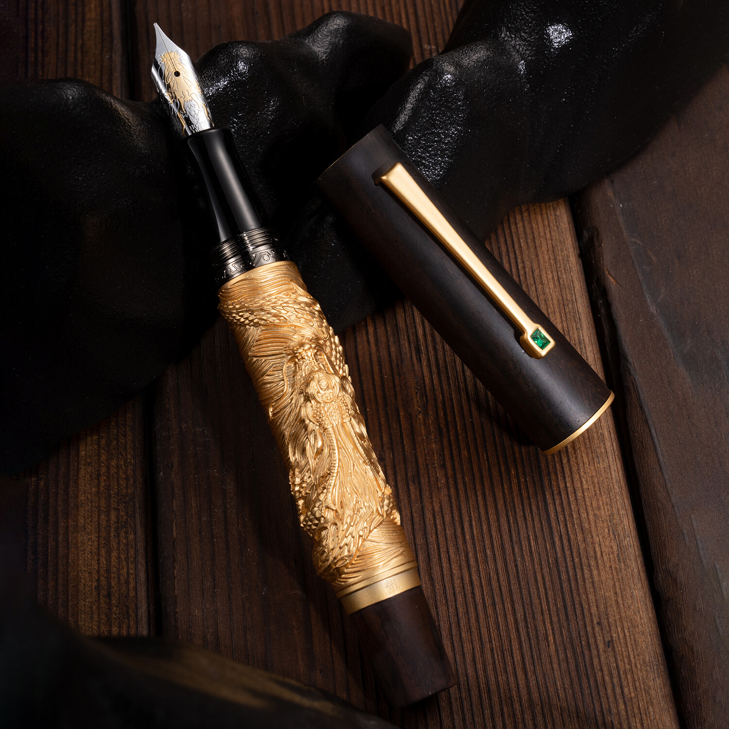 Hongdian N24 Fountain Pen EF/ F Nib, Golden Dragon Year Limited Carving Gift Pen