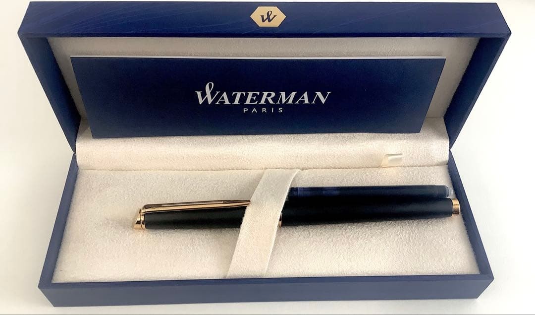Waterman Black Fountain Pen Gold Trim Replacement Ink Cartridges Japan Unused