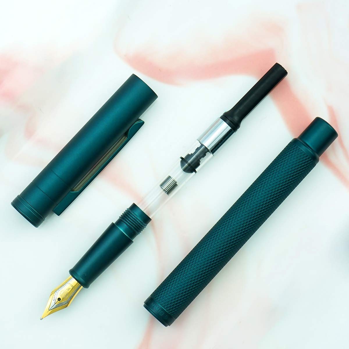 Dark Green Fude Pen, Bent Nib Fountain Pen, Calligraphy, Converter, Metal Case