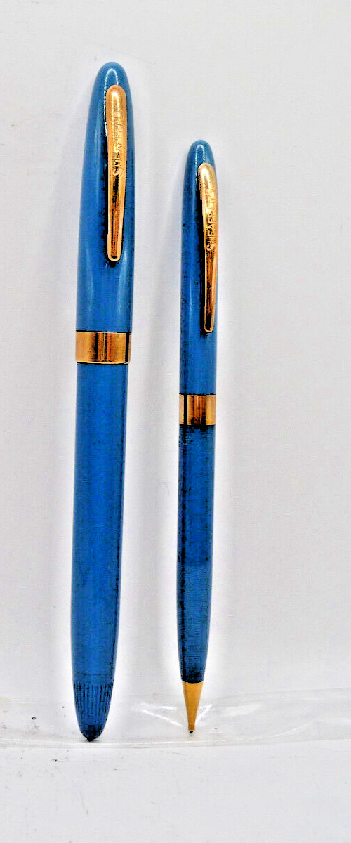 Sheaffer Vintage Blue Snorkel fountain pen and pencil set in box-F-2 fine point