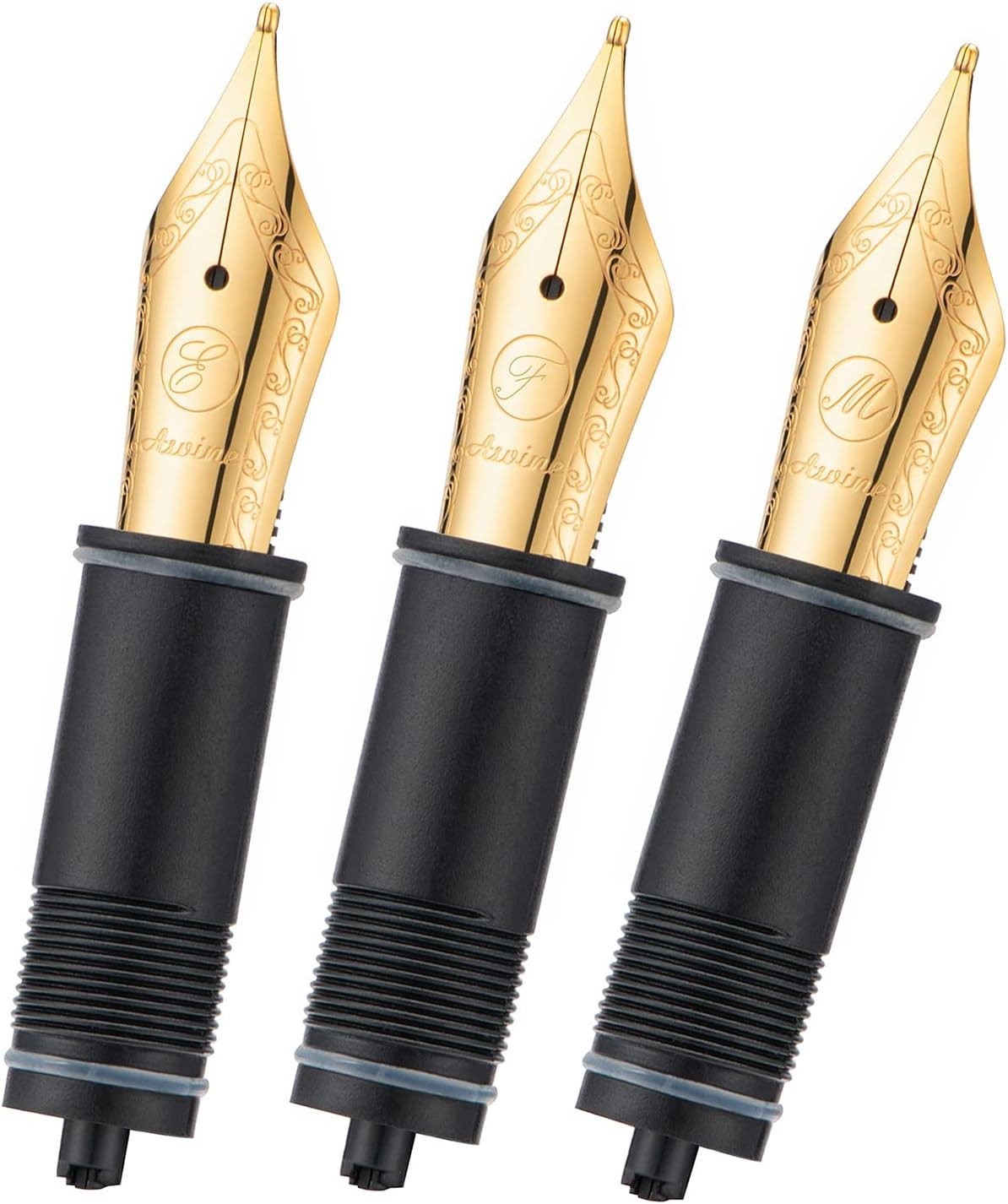 3 PCS Fountain Pen Replaced Nibs, #6 Gold Plated EF/F/Medium Nib V169, P20, P30