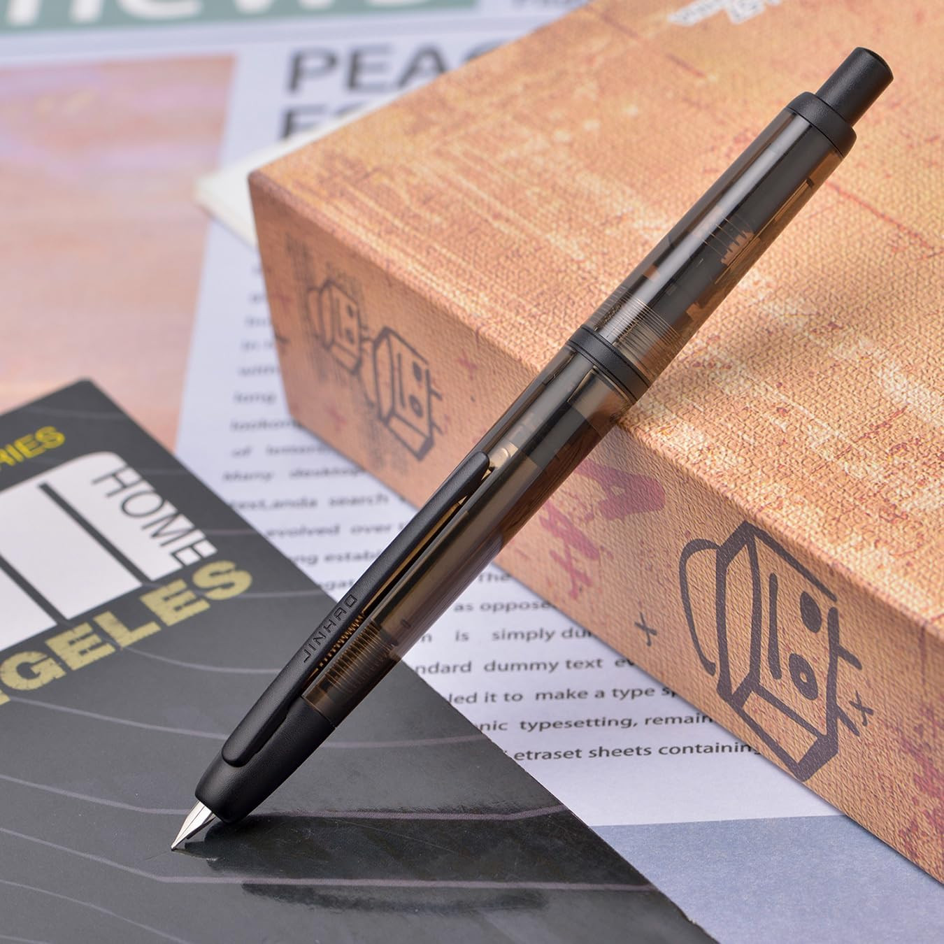 Jinhao 20 Press Retractable Fountain Pen Medium Nib with Converter Resin Writing