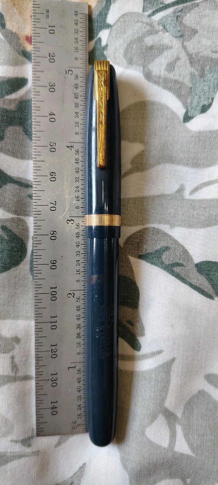 Waterman’s W3 Blue Resin Fountain Pen, 14K Gold Medium Left Oblique Nib England