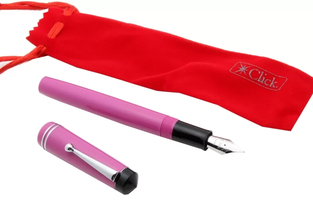 Click aristocrat Acrylic Fountain Pen Pink Medium Nib Silver Trim