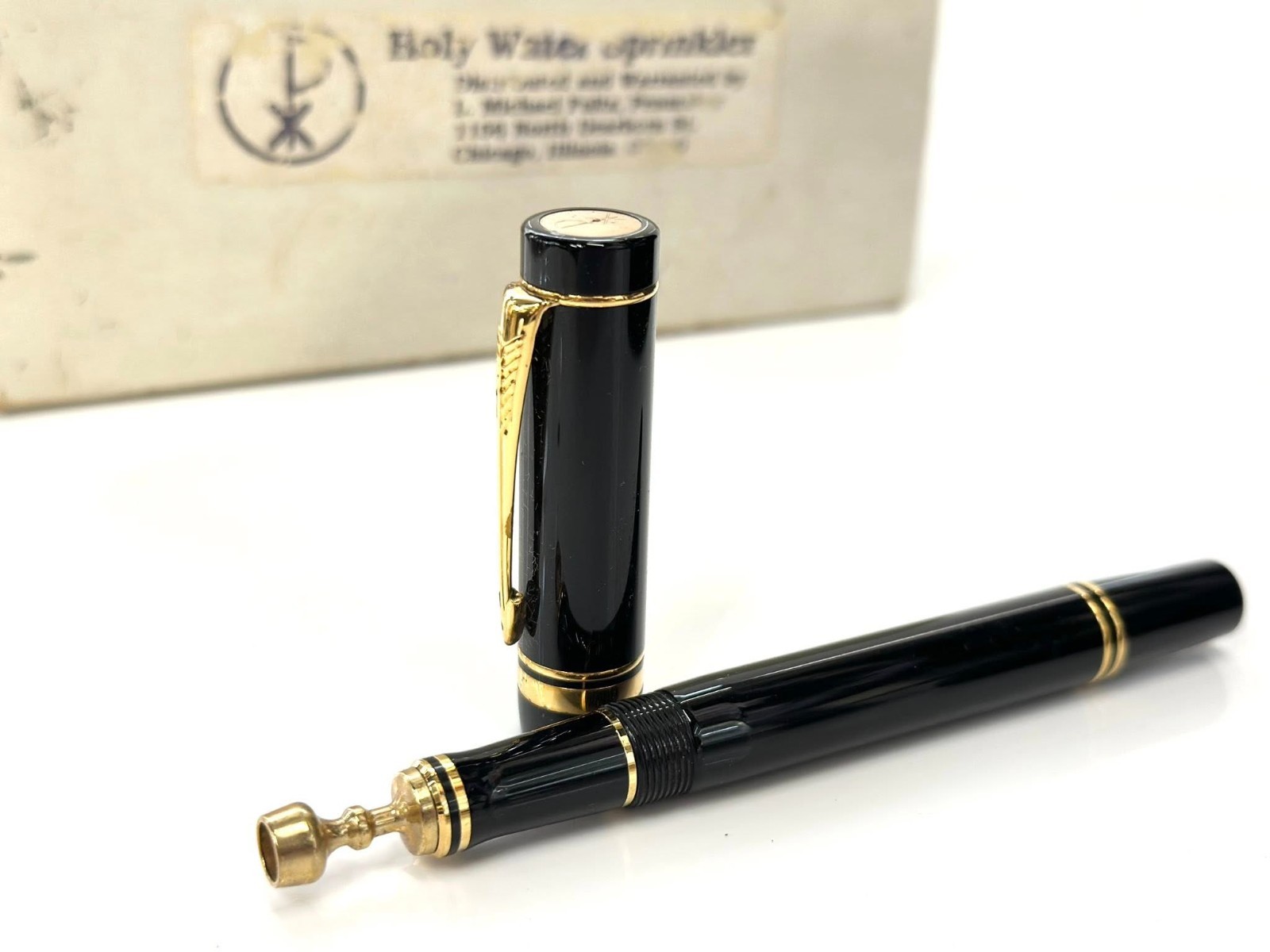 RARE L. MICHAEL FULTZ PARKER DUOFOLD HOLY WATER SPRINKLER SOLID 14K CAP END
