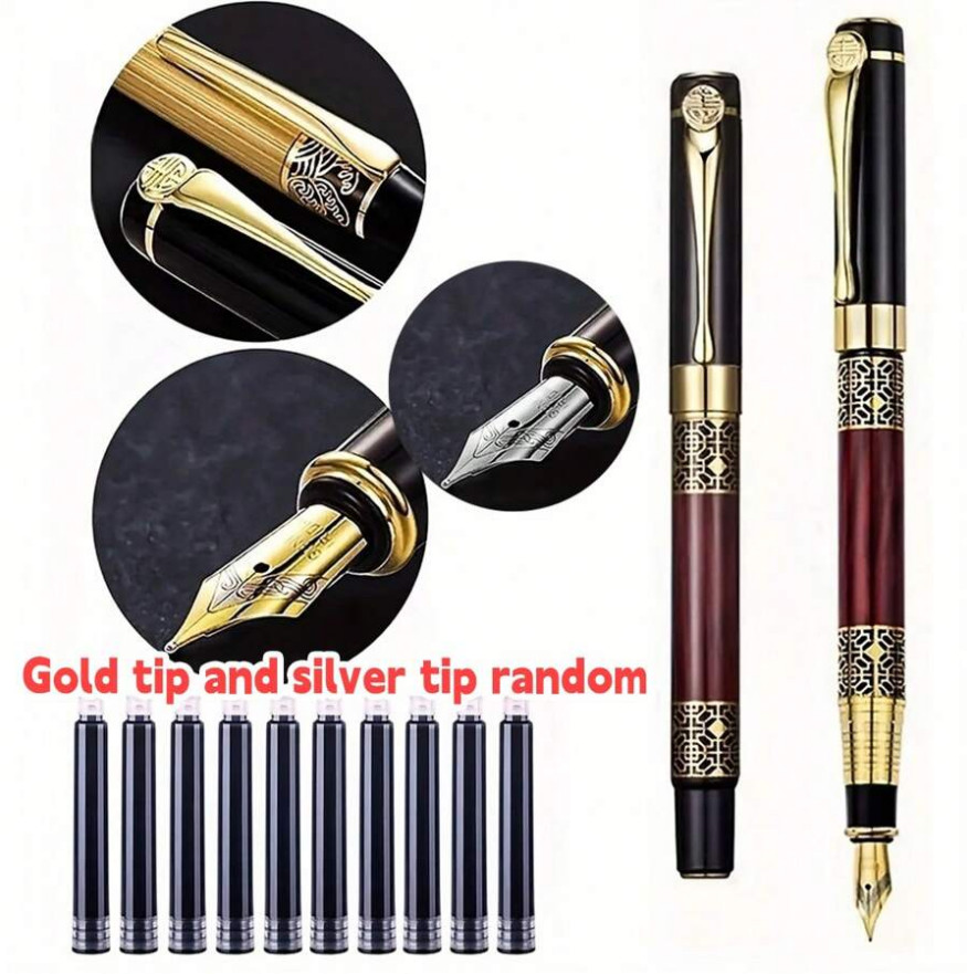 Fountain Pen Metal Fine Nib 0.5 mm Refill Converter Business 100 Blue/Black Ink