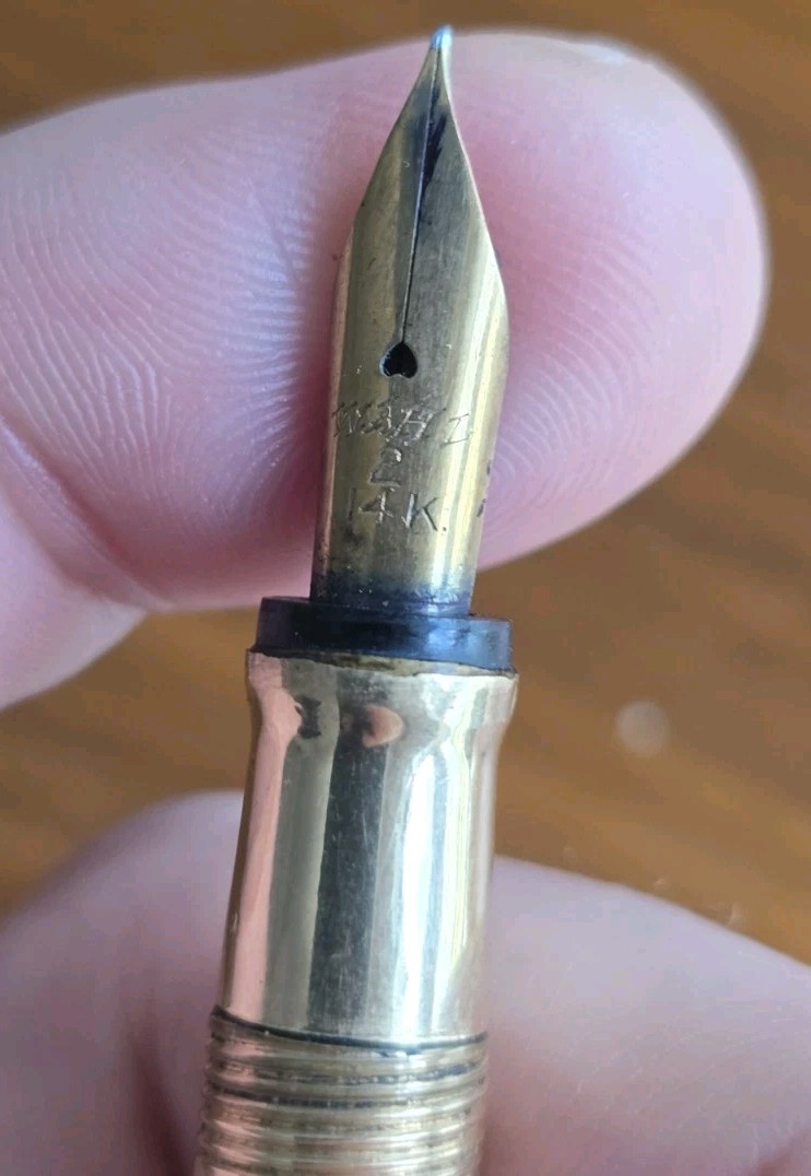 Vintage Wahl Gold Filled Chevron Chased Fountain Pen, 14k Nib, Unrestored