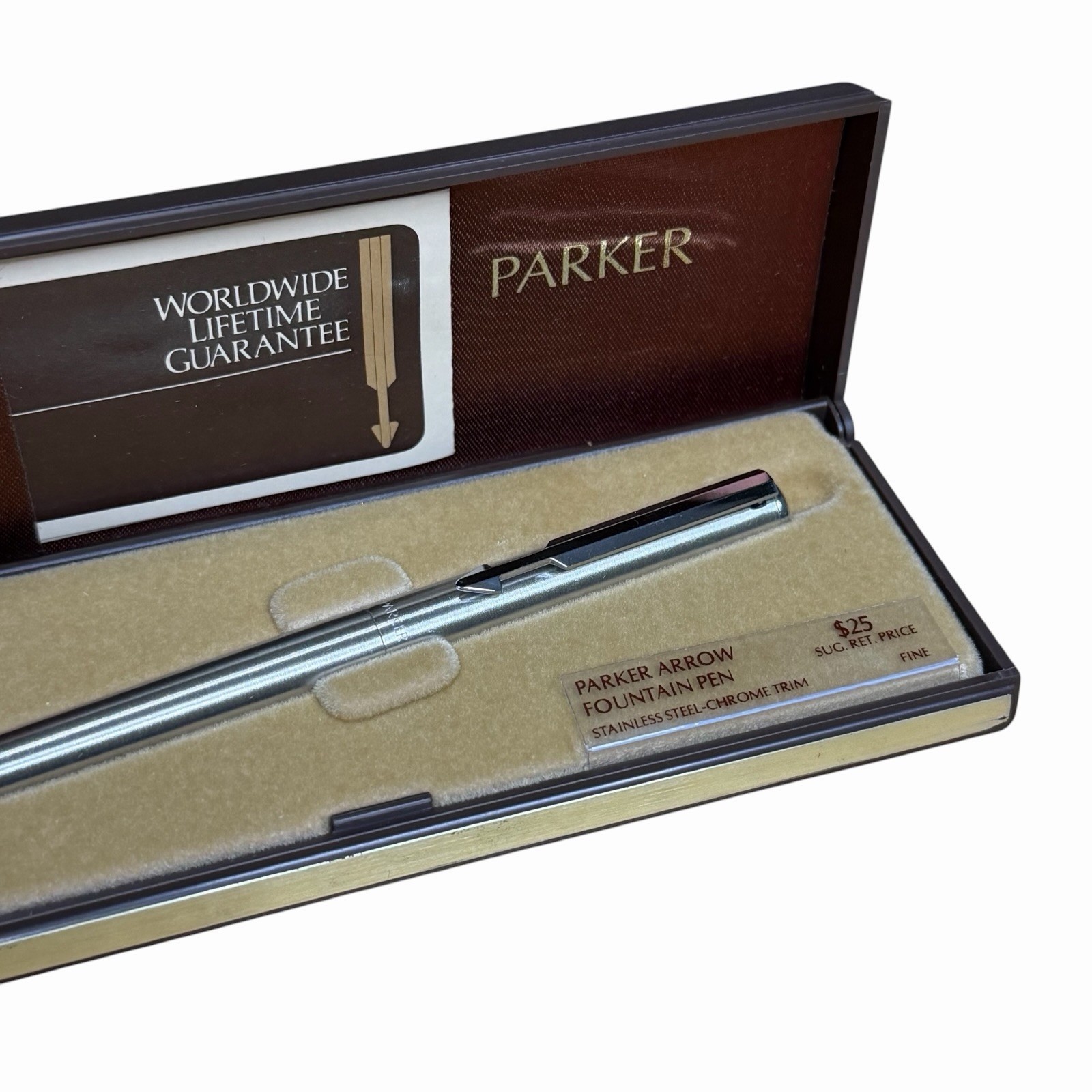 NOS Parker Arrow Flighter Stainless Steel Fountain Pen Fine Nib w/ Box USA