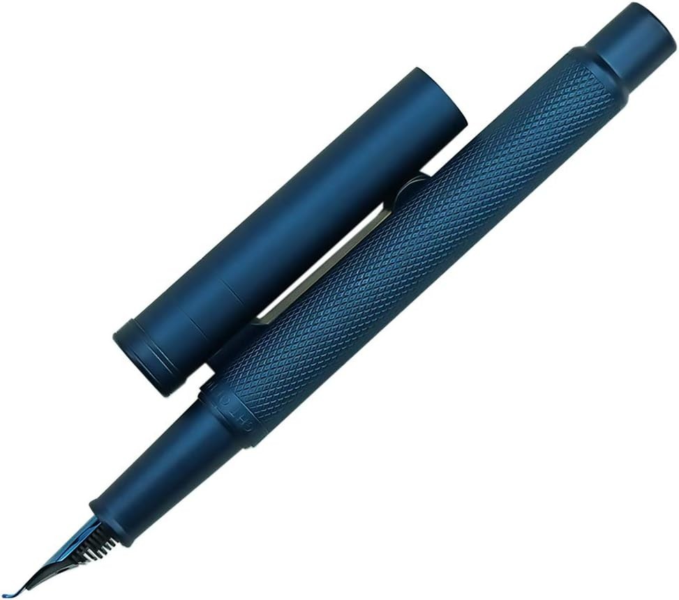 Hongdian Fountain Pen Bent Nib Metal Water Blue Ink 1 Count