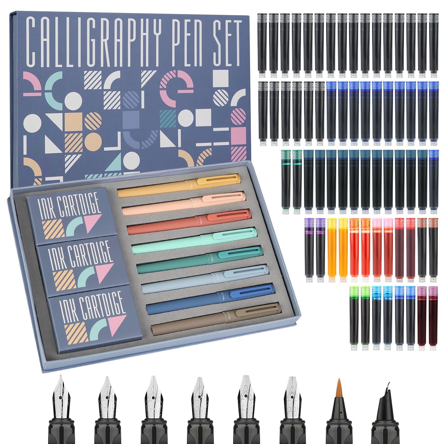 GC QUILL Calligraphy Pen Set 74pcs- 8 Calligraphy Fountain Pens with Varied N.