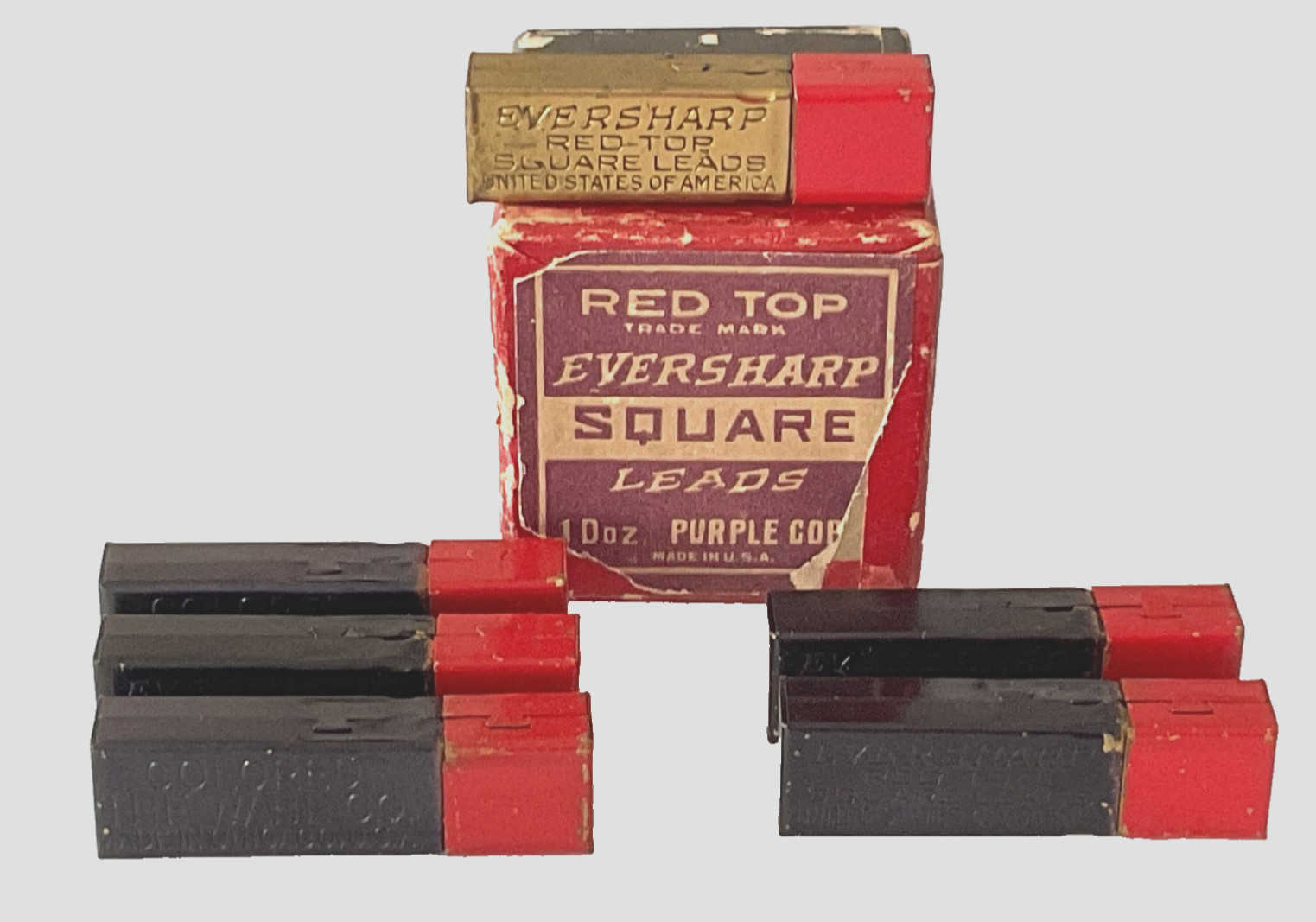 Red Top Eversharp Square Leads 5 Purple 1 Goldtone Package in Org Outer Box Used
