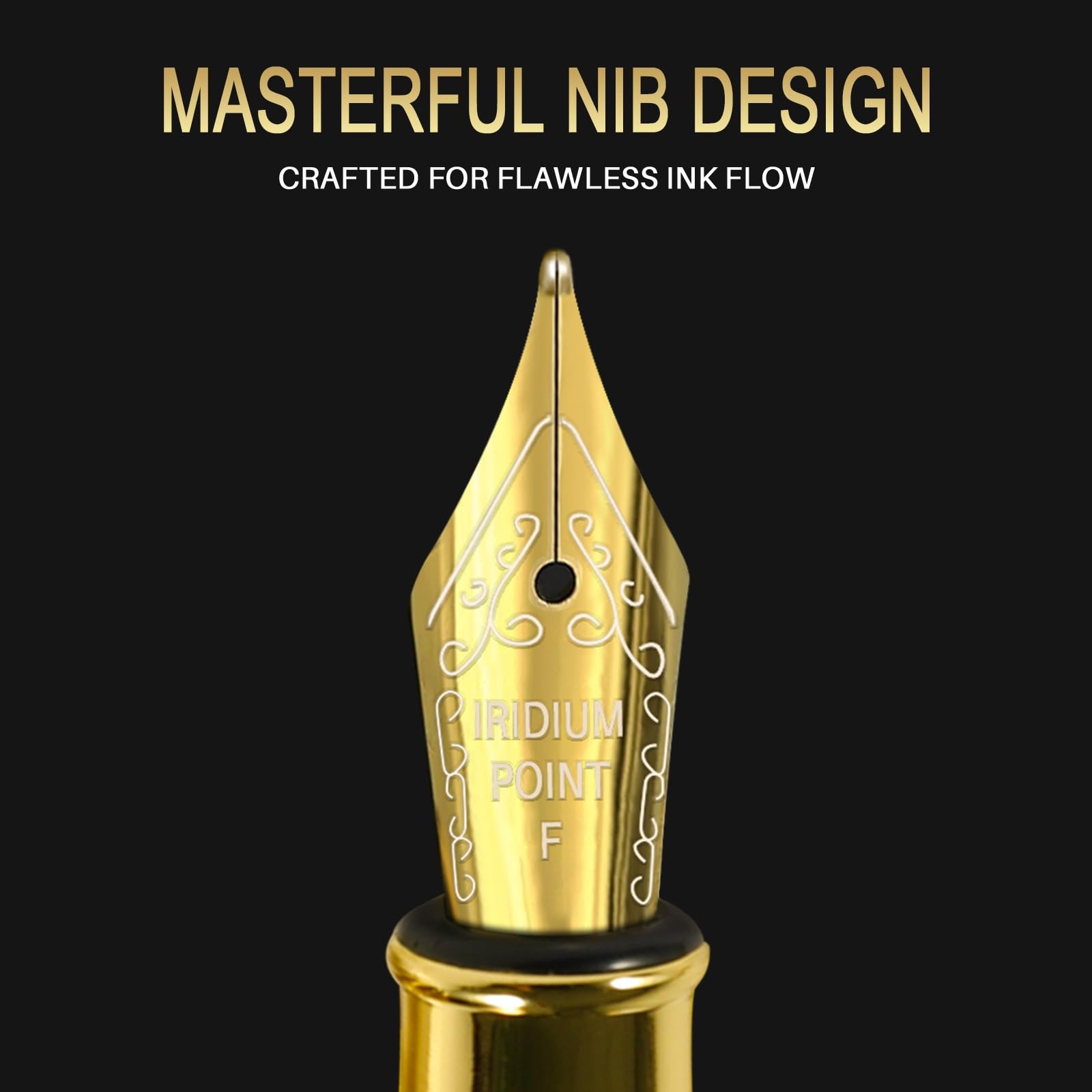 Luxury Gold Fountain Pen Fine Nib Set with Ink Cartridges, Converter & Case