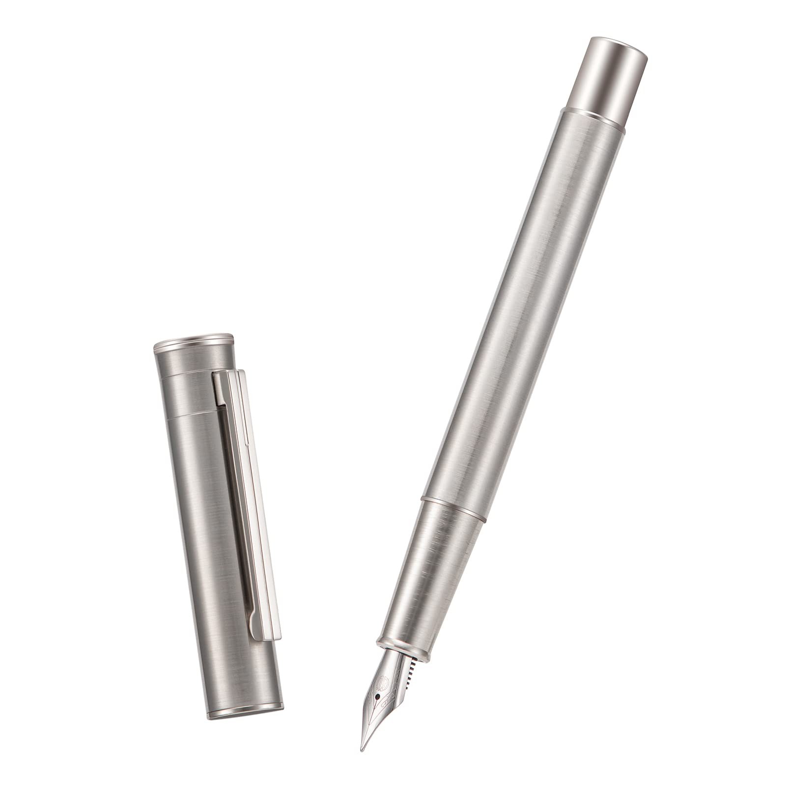 Forest Pro Silver Stainless Steel Fountain Pen Medium Nib Ink Refill Box Set