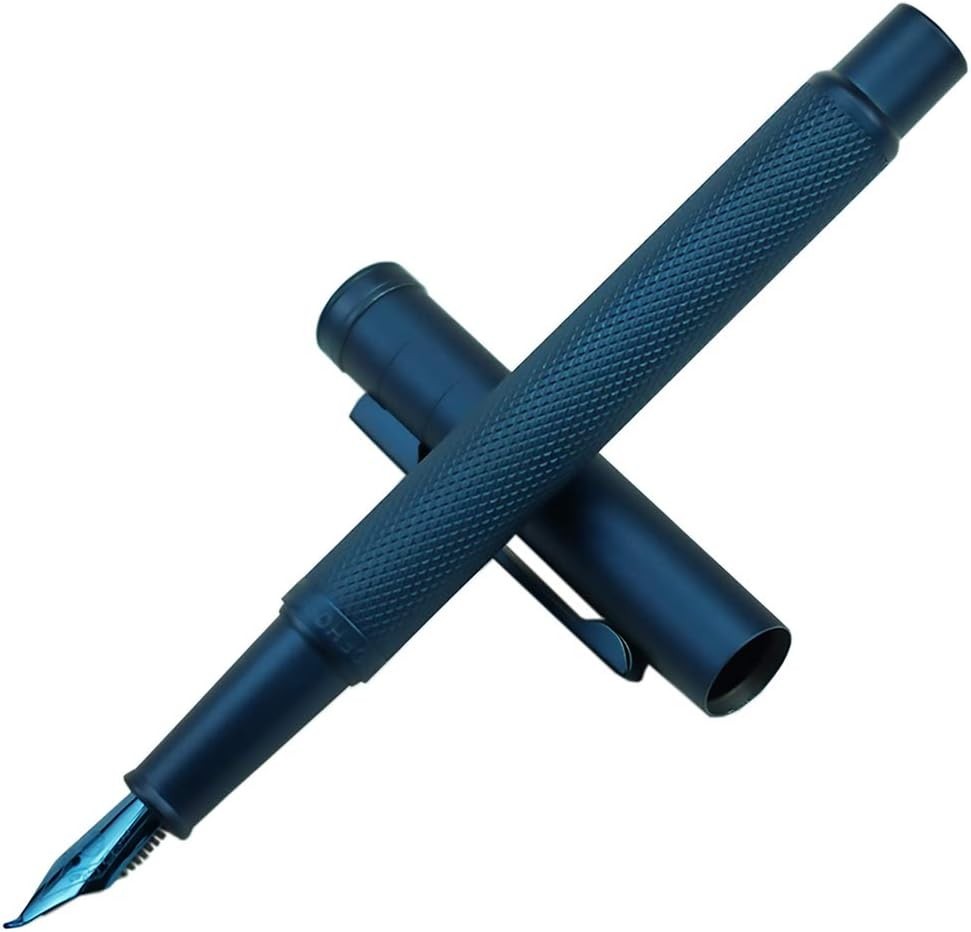 Hongdian Fountain Pen Bent Nib Metal Water Blue Ink 1 Count
