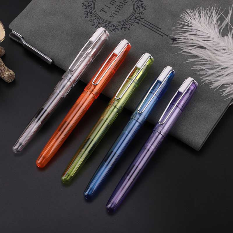 5 Color Wing Sung 3010 Transparent Fountain Pen Extra Fine/Fine 0.5mm/0.38mm Nib