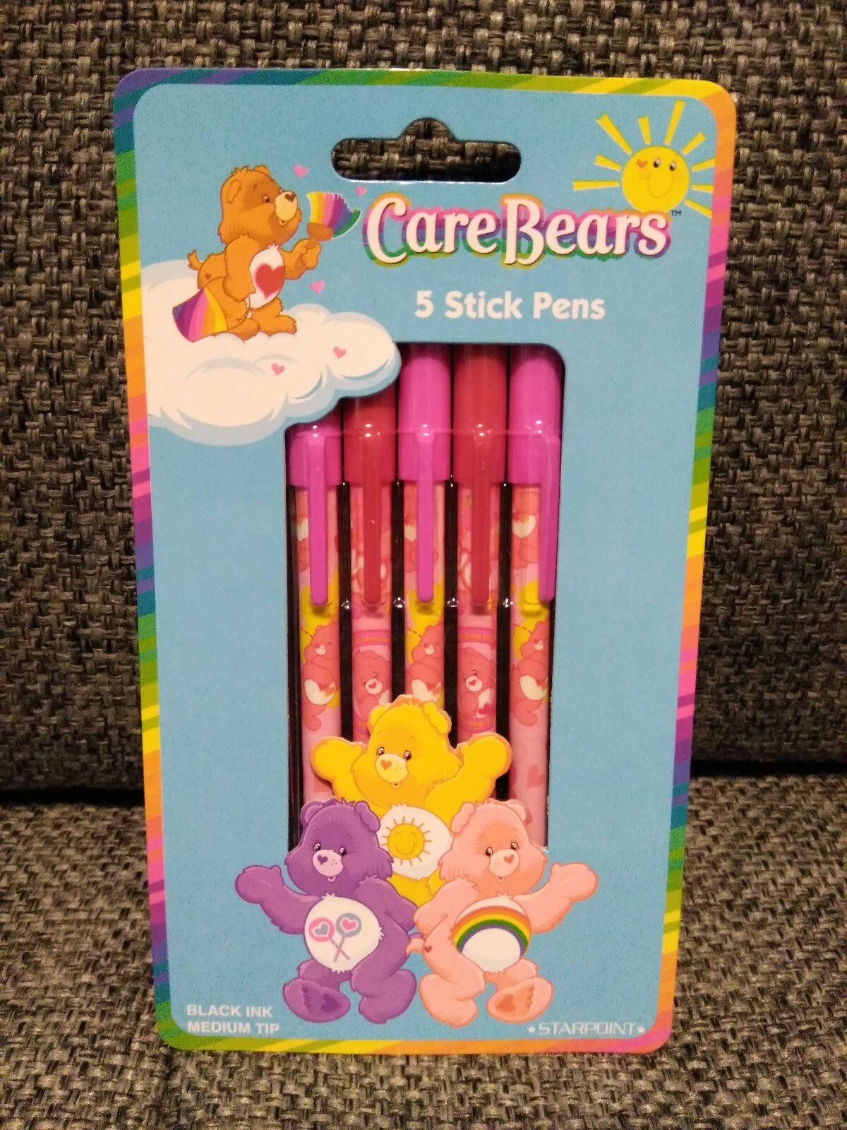 2004 Care Bear 5 Stick Pens New Old Stock Rare Black Ink