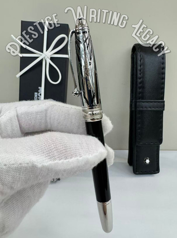 MB Meisterstück 163 Fountain Pen Black Platinum Trim Montblanc Leather Case Fast