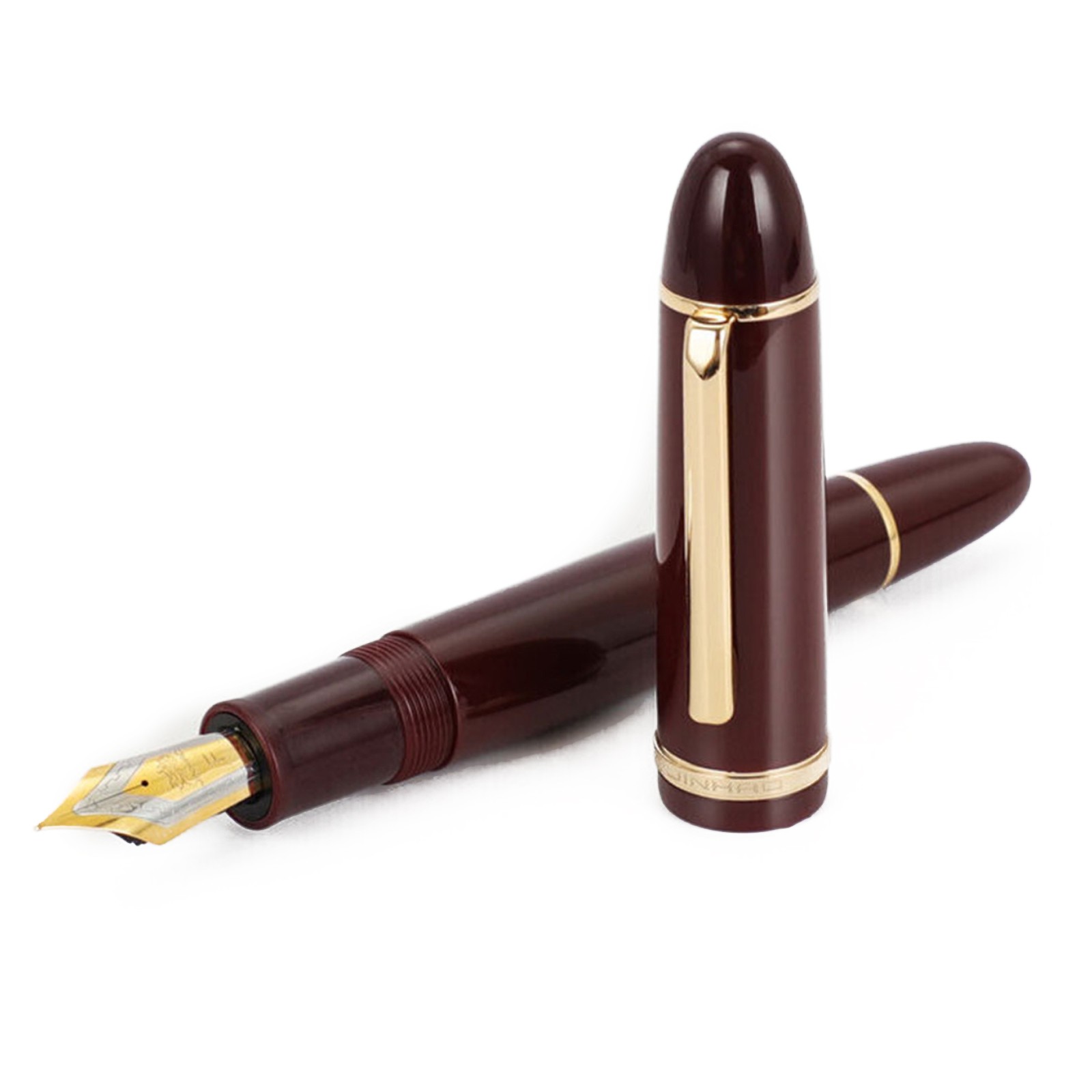 Wine Red Acrylic Fountain Pen Metal Gold Clip Fine 0.5mm Nib Writing Ink Pen H