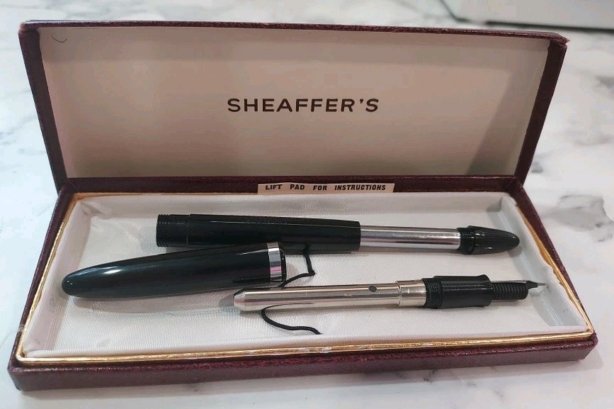 Vintage Sheaffer Snorkel Fountain Pen Black & Silver Sheaffer Box Included