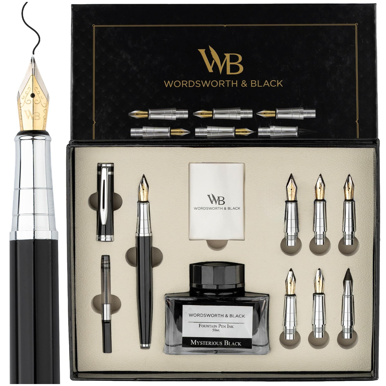 Best Wordsworth & Black Calligraphy Pen Gift Set, Includes Bottle, 6 Cartridges