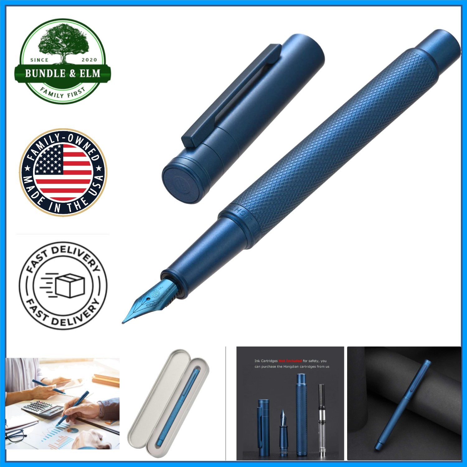 Contoured Grip Fountain Pen with Extra Fine Nib for Comfortable Writing