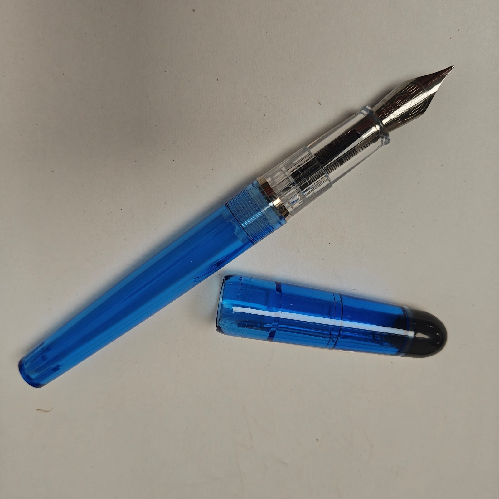 Vtg Waterman Kultur Fountain Pen Transparent Blue Demonstrator Fine Pt France