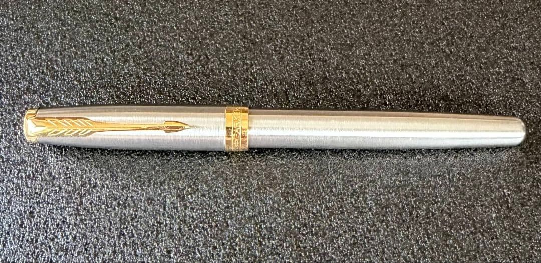 PARKER Fountain Pen SONNET Stainless Steel Gold Trim Silver Used France