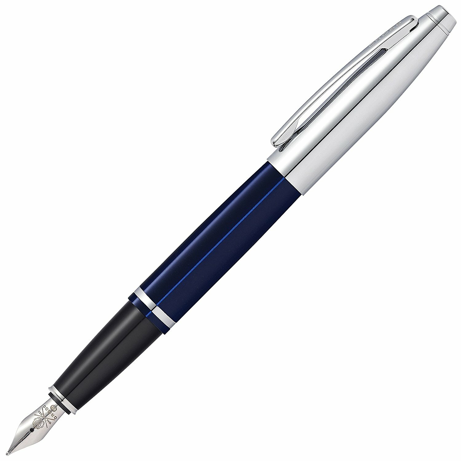Cross Calais Chrome Blue Lacquer Medium Point Fountain Pen NEW in Box AT0116-3MS
