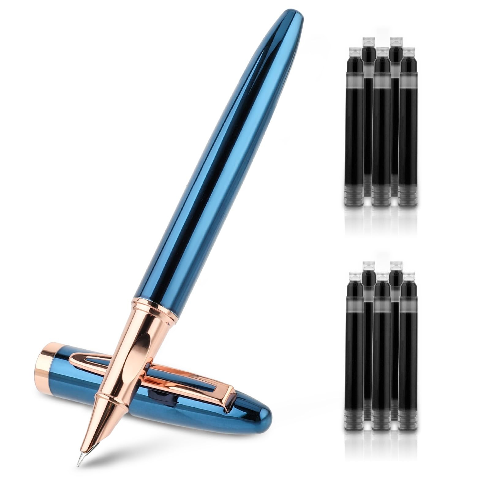 Amaxiu Metal Black Fountain Pen Set, 0.38mm Fine Nib Fountain Pen with 10 3.4…