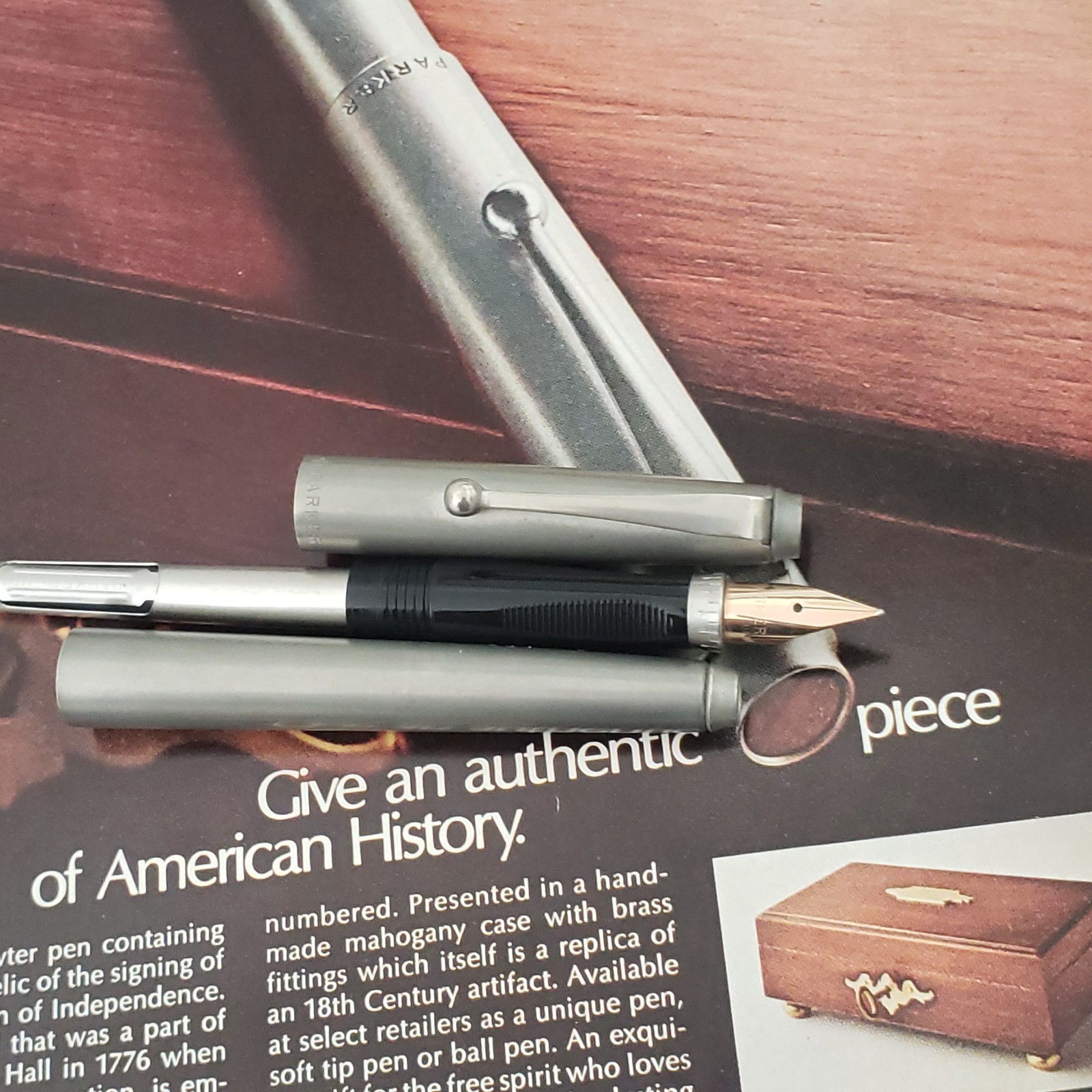1975 Parker 75 Bicentennial Fountain Pen Made Pewter Cap & Barrel 14k Golf M Nib