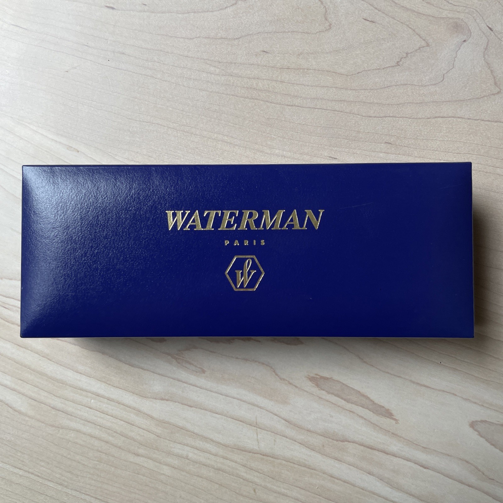 Waterman Paris *Empty* Blue & Gold Pen Case, White Satin Lined Box, Great Cond.